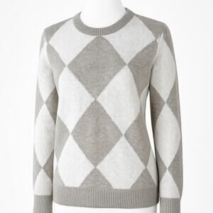 Ann Taylor Argyle Sweater Women SP S Petite Cream Tan Acrylic